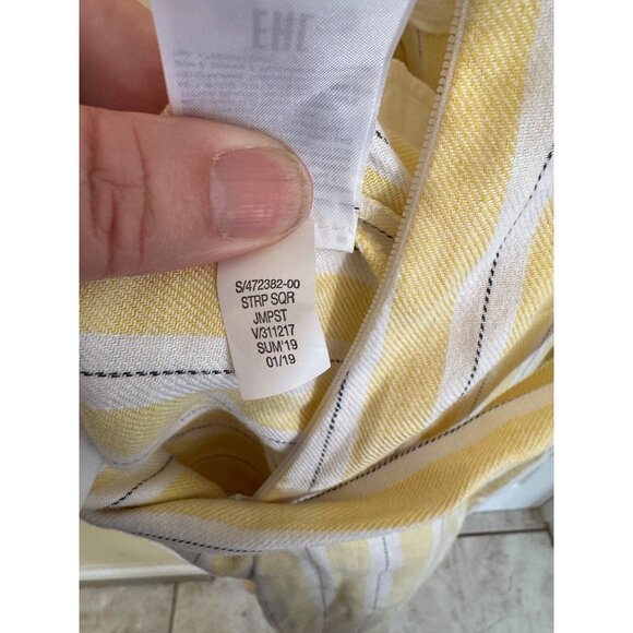 Banana Republic STRIPE LINEN-COTTON CROPPED JUMPSUIT WIDE LEG BELT YELLOW 10 - Picture 14 of 15